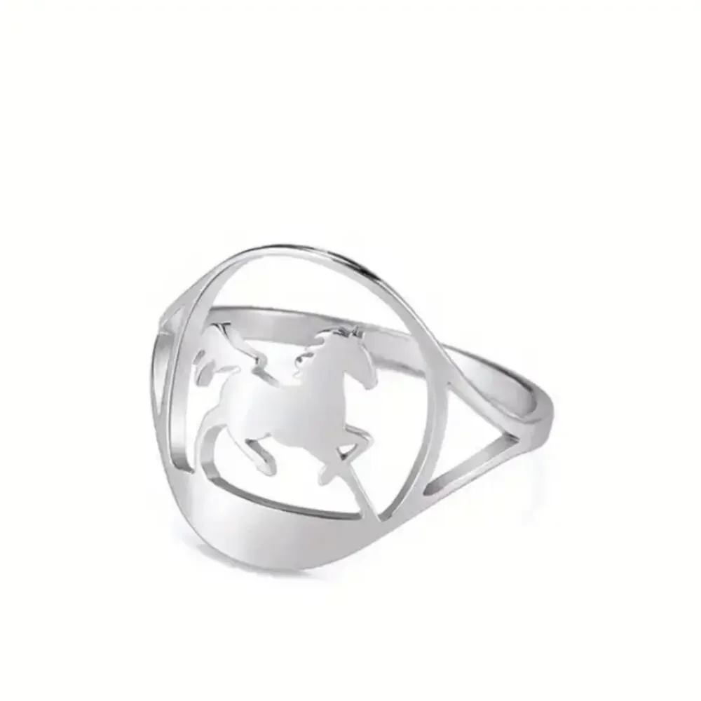 Silver Stainless Steel Horse Ring Cut Out Unisex - Picture 3 of 4